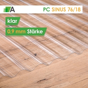 Polycarbonat Wellplatten Sinus 76/18 - klar - 0,9 mm stark - 1116 mm Breit