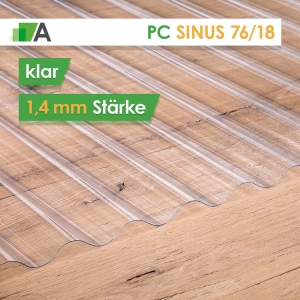 Polycarbonat Wellplatten Sinus 76/18 - klar - 1,4 mm stark - 900 mm Breit